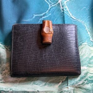 Gucci Black Leather Wallet with Bamboo Accent